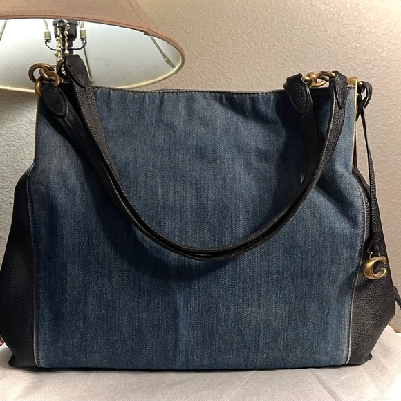Excellent Denim / Leather Coach Satchel w/ 3 Divided Sections $425 Well Made! - Picture 4 of 11